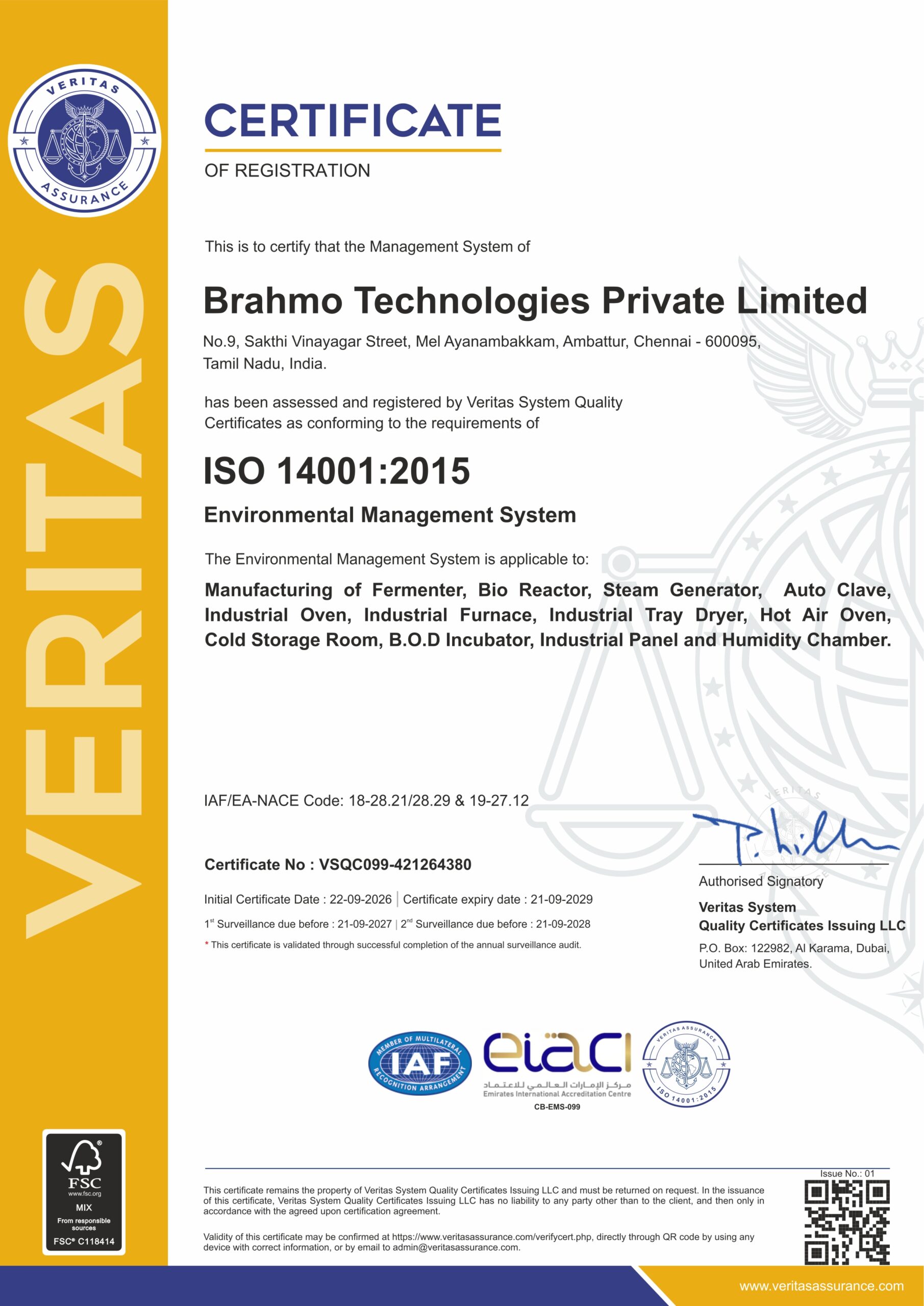 ISO 14001:2015 Certificate